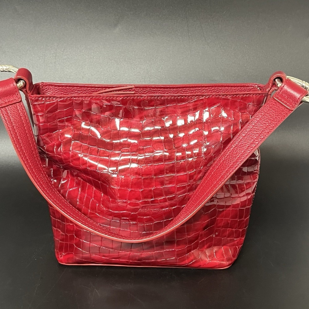 Brighton Handbag Red Patent Leather Croc Embossed Shoulder Handbag Designer
